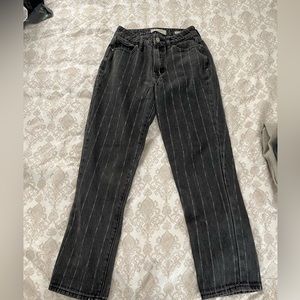 Pacsun in The Salem Stripe Dark Grey High Rise Mom Jeans